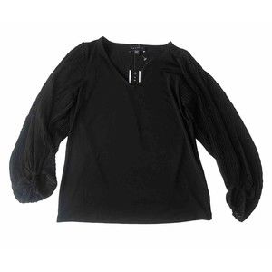 Premise Top Black Sheer Ribbed Balloon Sleeve XS. NWT